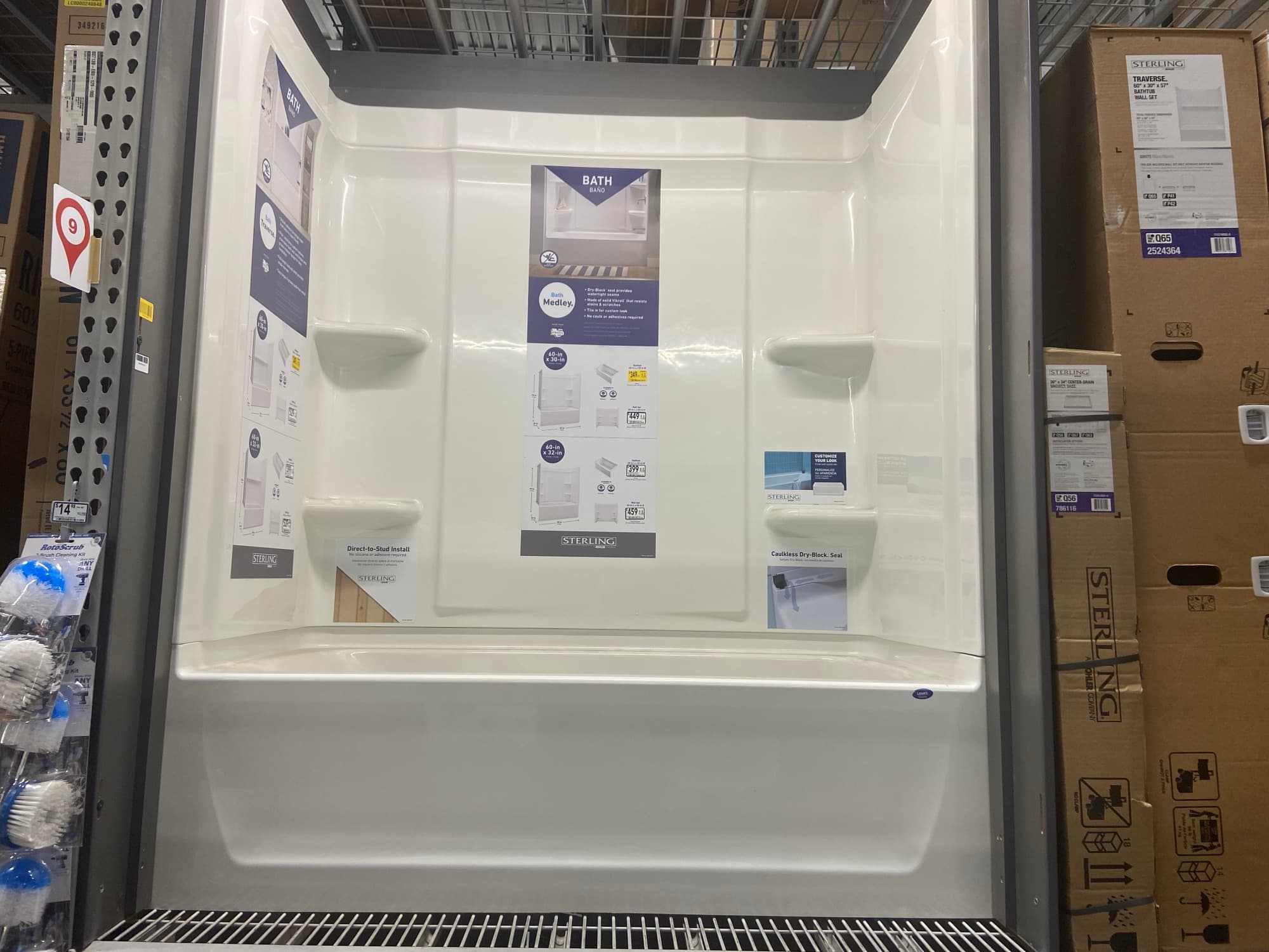 Sterling shower and tub wall surround kit on display for an Orange County remodel