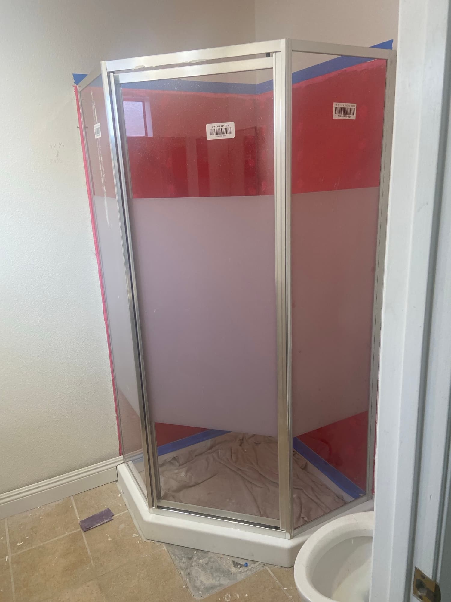New sliding glass shower enclosure installed during a bathroom remodel, Orange County, CA